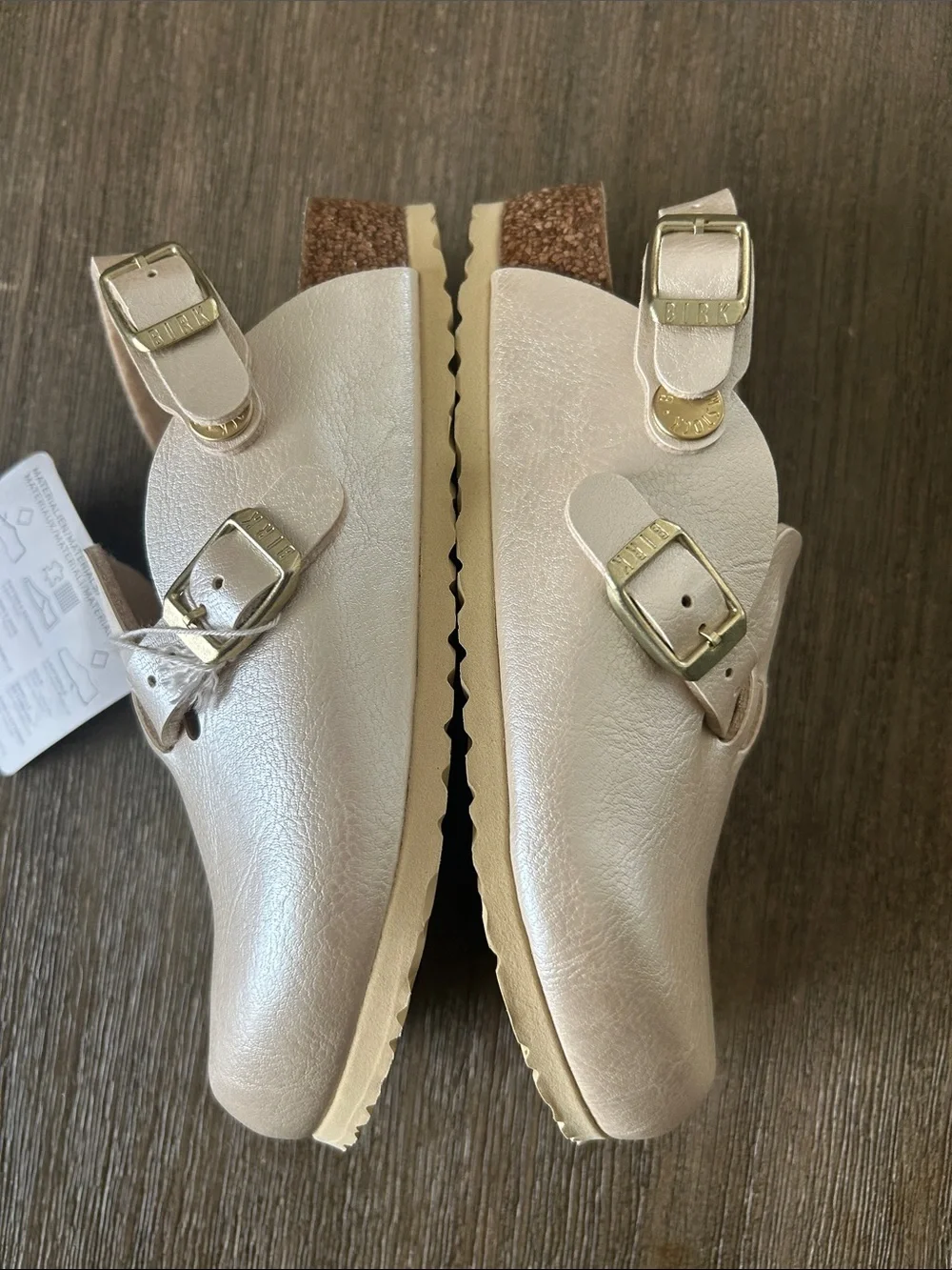 Birkenstock Kids Metallic Cream Slip-On Clogs, Size C12, New.
